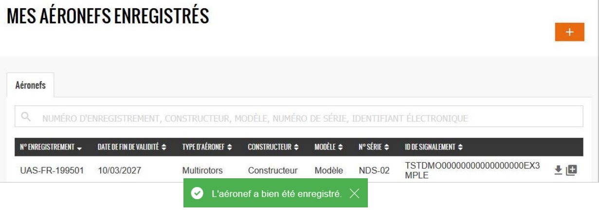 Aéronef enregistrer sur AlphaTango