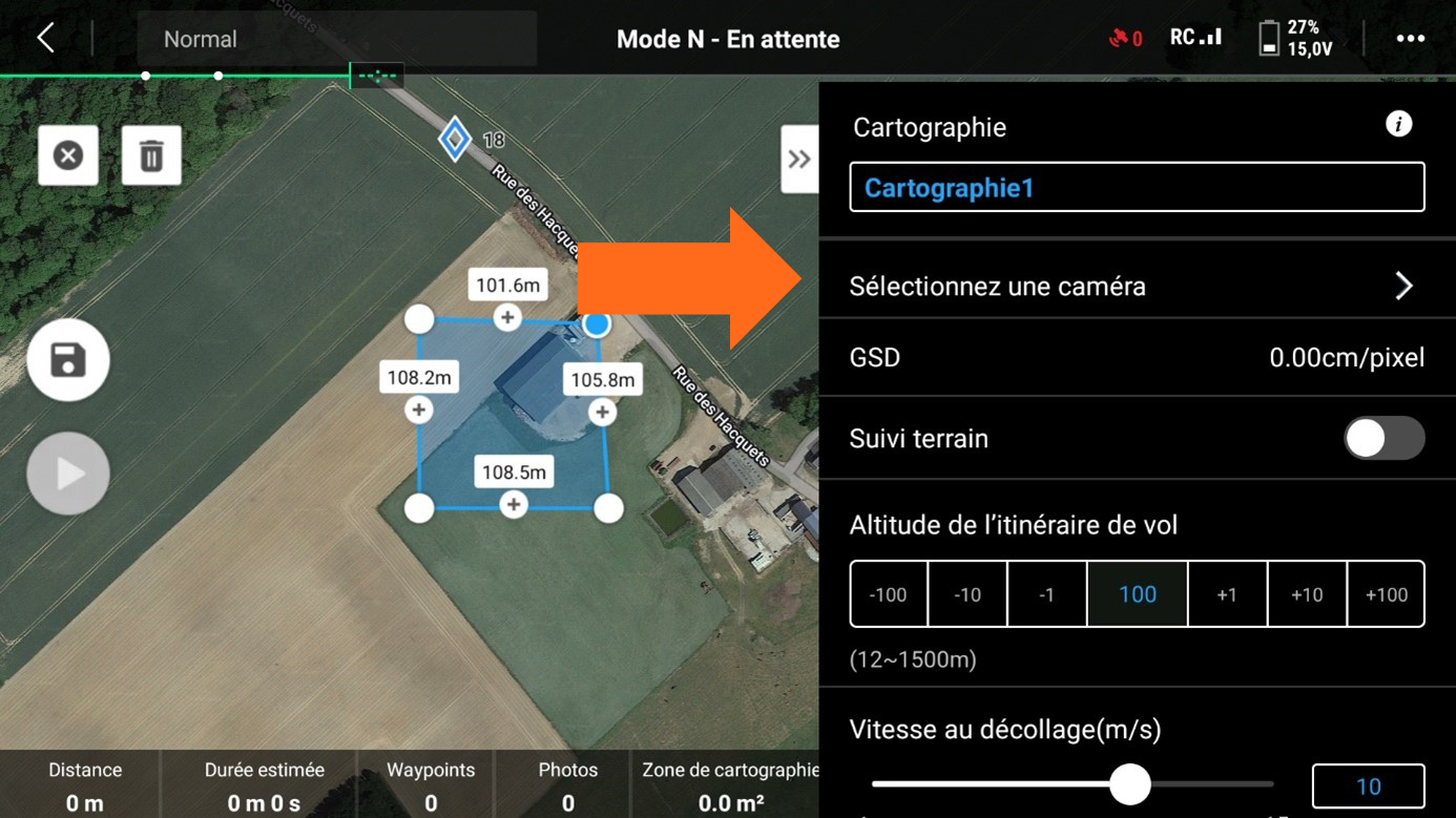 DJI PILOT 2 sélectionnez une caméra