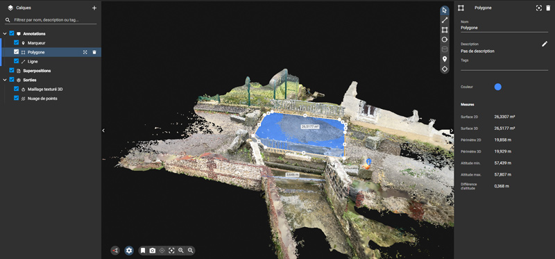 Modèle 3D Pix4Dcloud (acquisition via Pix4Dcatch & viDoc Rover RTK)