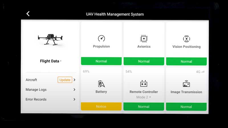 DJI Matrice 300 RTK : Système de santé de l'appareil