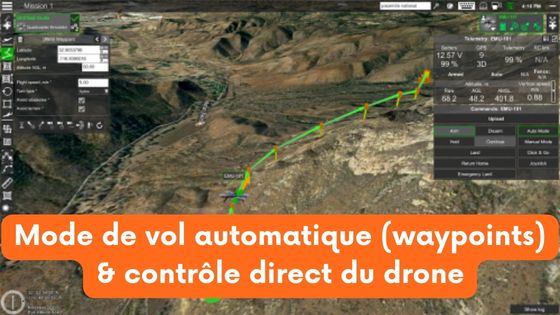 Mode de vol automatique (waypoints) et contrôle direct du drone